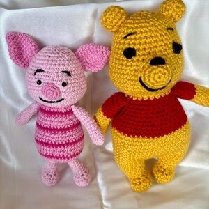 SOLD     Handmade crochet Bear and Piglet